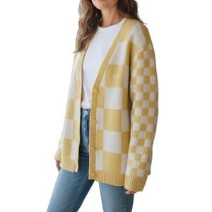 Vans Vintage Yellow Checkered Cardigan size Medium Skater Streetwear